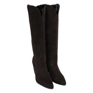 GUESS Sashan Knee-High Western Boots Dark Brown Topstitched 9M